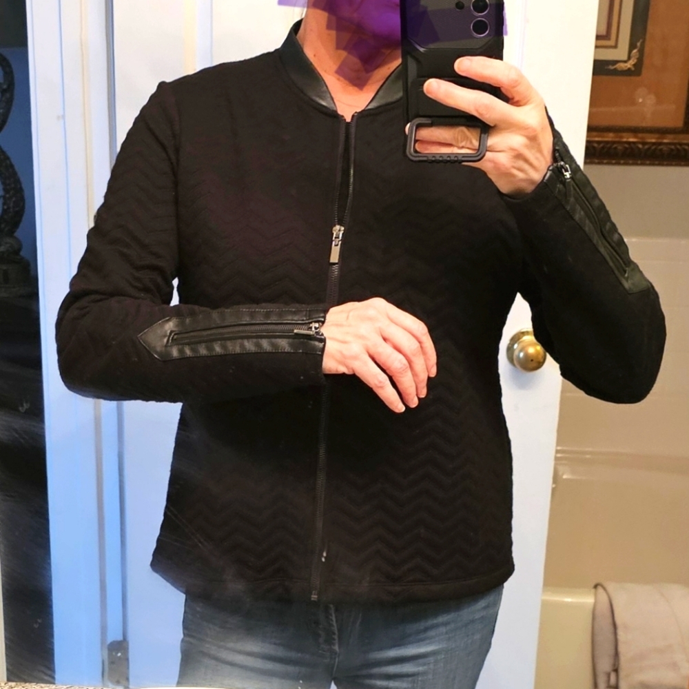 Moto quilted jacket with leather trim
